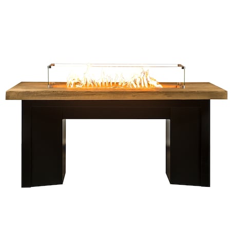 The Outdoor Plus 60 Alameda Fire Table Wood Grain, 110V Plug, Play Electronic Ignition, Ivory Concrete Top, Natural Gas OPT-ALMWG60EKIT-IVY-SLV-NG